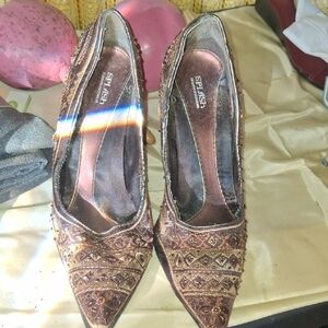 Splash Women's Elegant Brown Embellished Heels